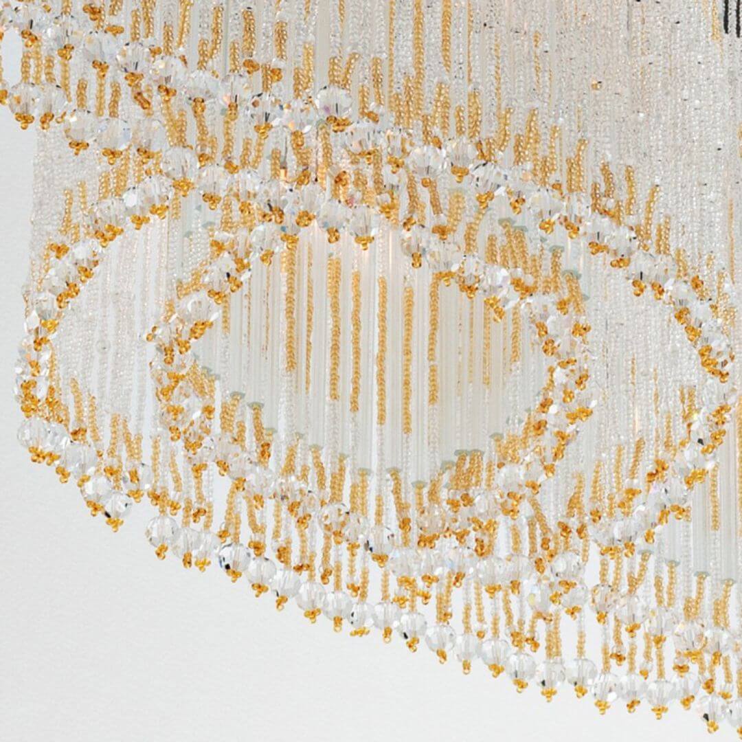 Detailed Close-Up View of Firelight Spiral Crystal Chandelier Light – Elegant Modern Lighting
