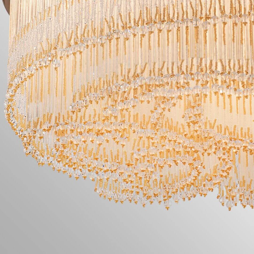 Bottom Detail View of Firelight Spiral Crystal Chandelier Light – Luxurious Modern Lighting