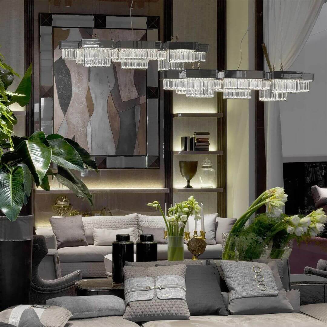 Fizzle Crystal Chandelier Light Hanging in Living Room – Luxurious Modern Interior Lighting