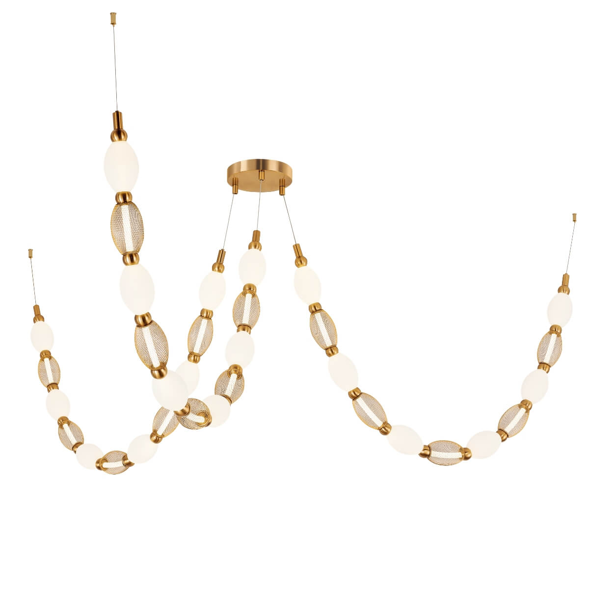 Florent 3-lamp adjustable LED chandelier in aged gold – modern ceiling fixture with movable arms and warm lighting.