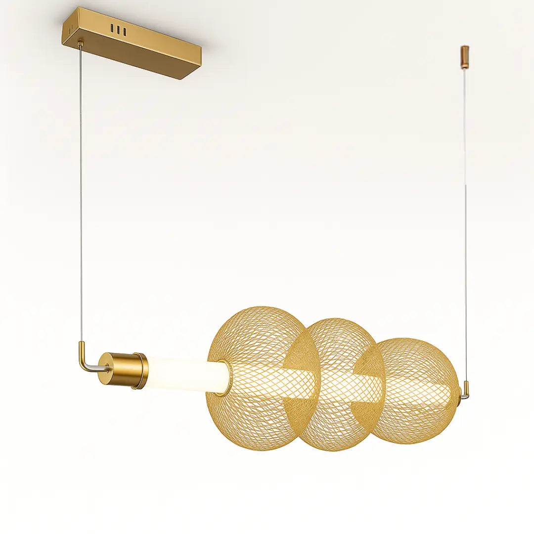 Florent linear pendant light in champagne gold, 1000mm LED, elegant and modern lighting solution.