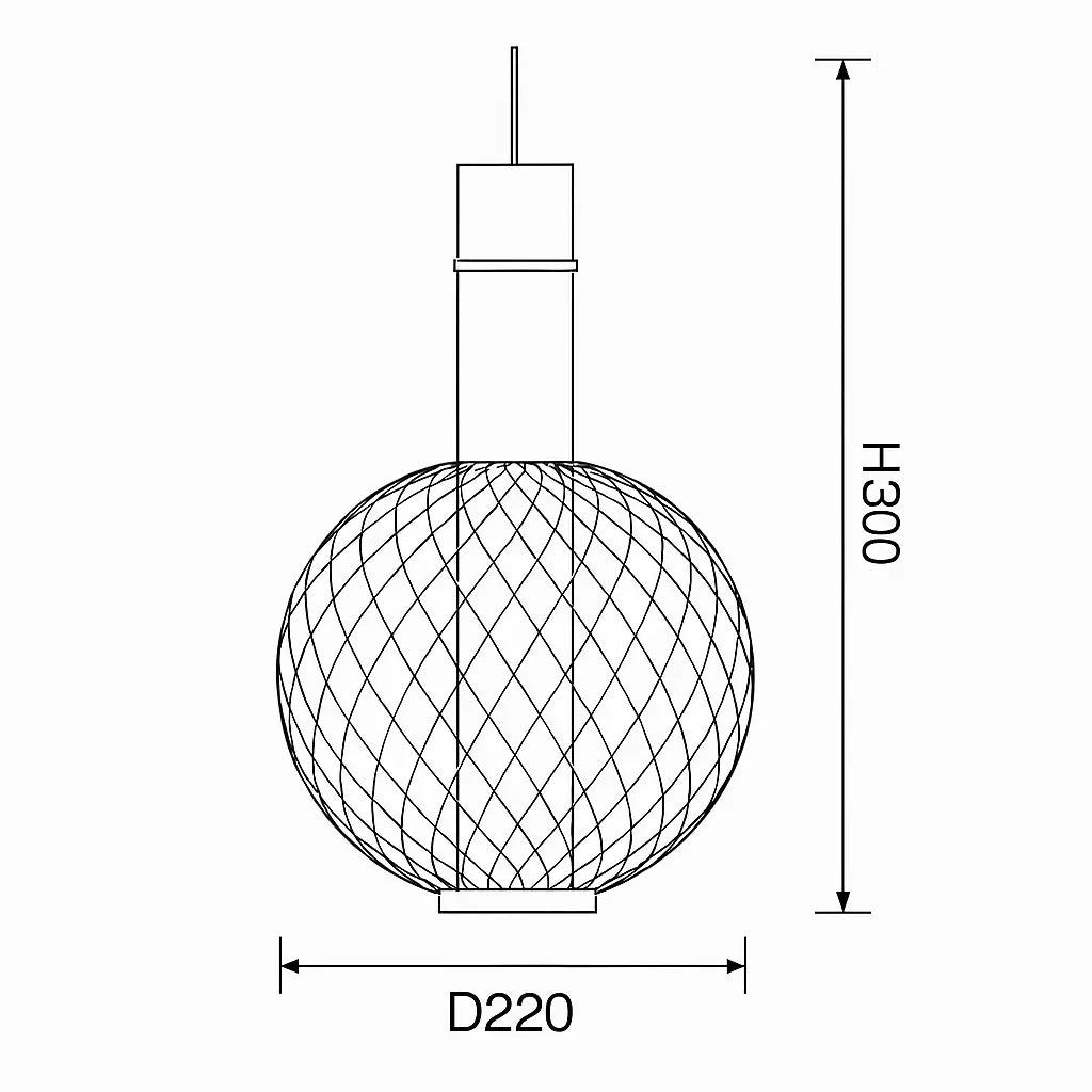 Florent gold single pendant LED light size diagram showing dimensions for interior setup