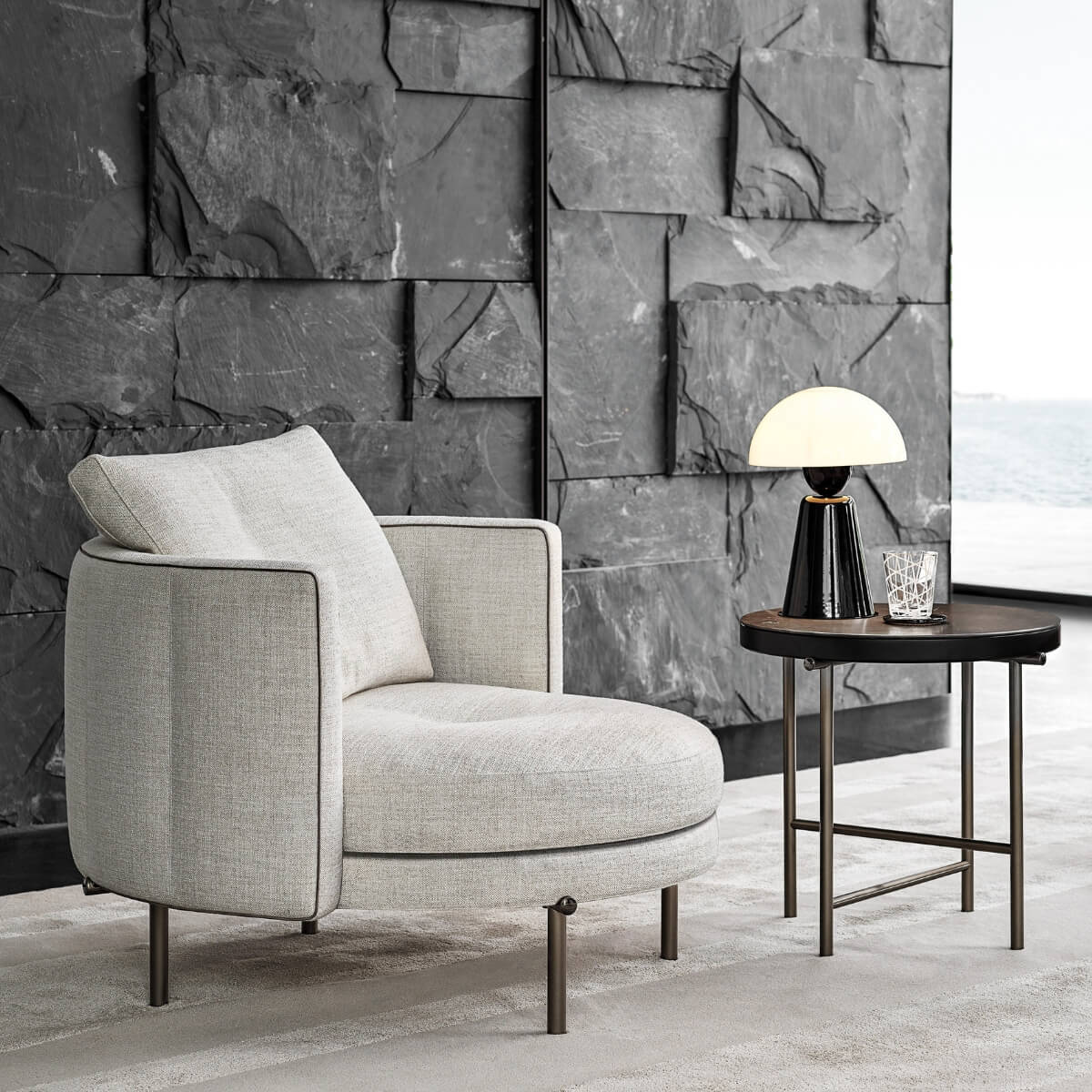 Modern Flux Forma Serene single-seater sofa featuring breathable cotton linen fabric