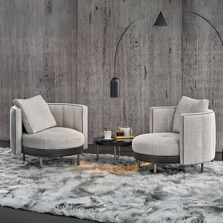 Flux Forma Serene 1-seater sofa with cotton linen upholstery, angled modern design