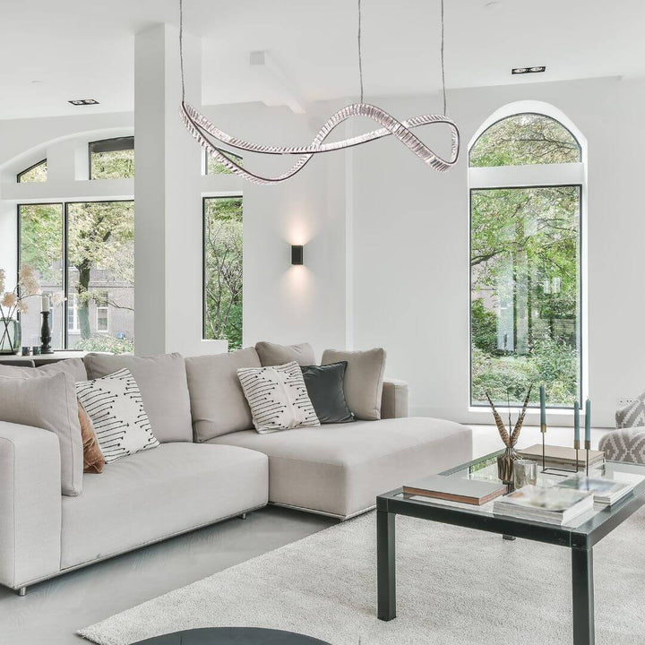 Galaxy Twisted LED Chandelier Light in living room, adding contemporary style and ambient illumination