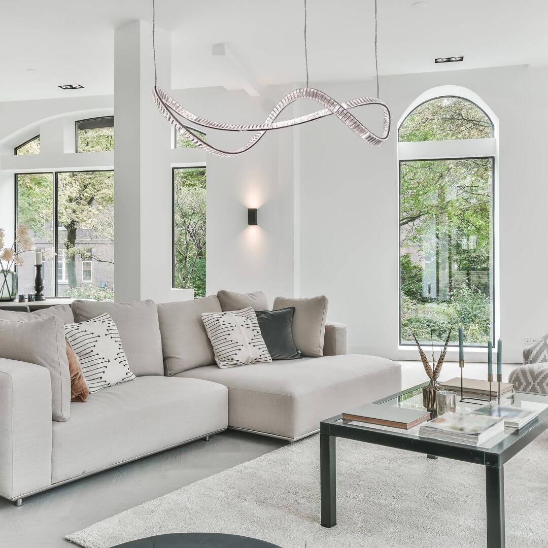 Galaxy Twisted LED Chandelier Light in living room, adding contemporary style and ambient illumination
