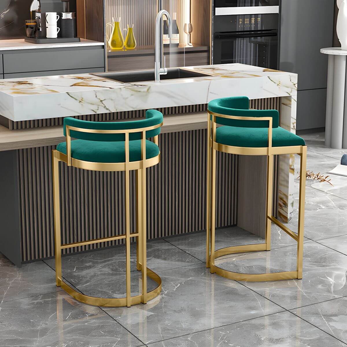 Glam Bucket Bar Stool with Customizable Upholstery with Gold Stainless Steel Base