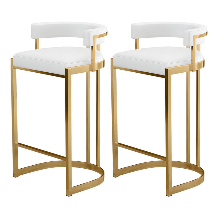 Glam bar stool front view – upholstered with gold base
