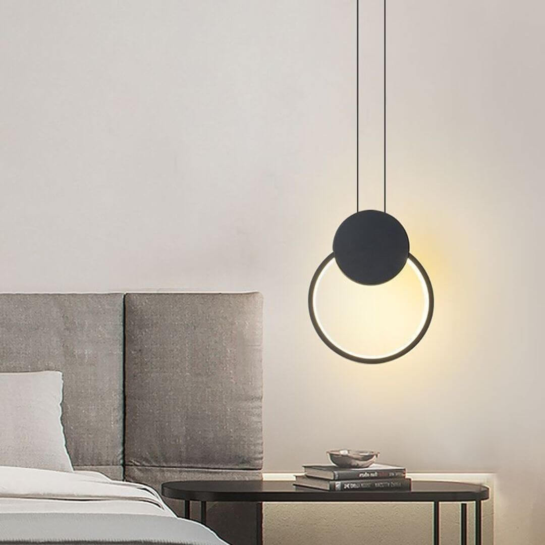 Gleam Circular Pendant Light Hanging Beside Bed – Modern Stylish Bedroom Lighting Fixture