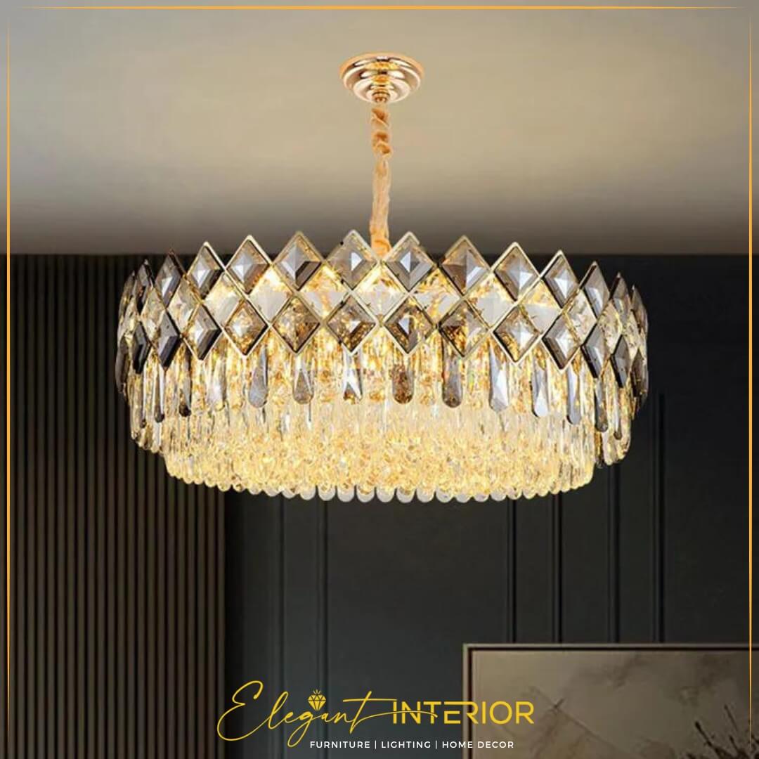 Gleaming Crystal Chandelier with Adjustable Chain – Custom Modern Luxurious Ceiling Lighting