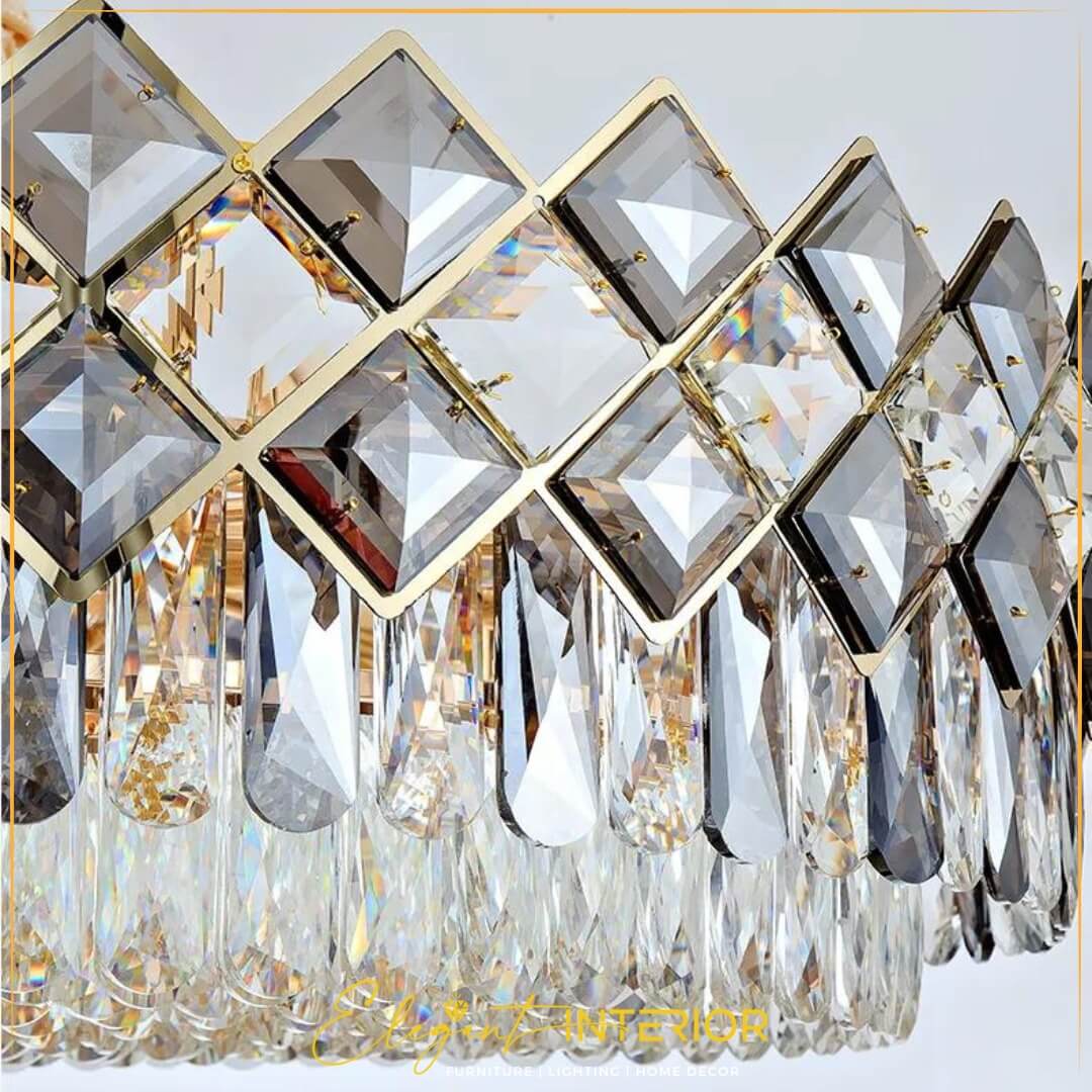 Gleaming Crystal Chandelier with Adjustable Chain – Custom Modern Luxurious Ceiling Lighting