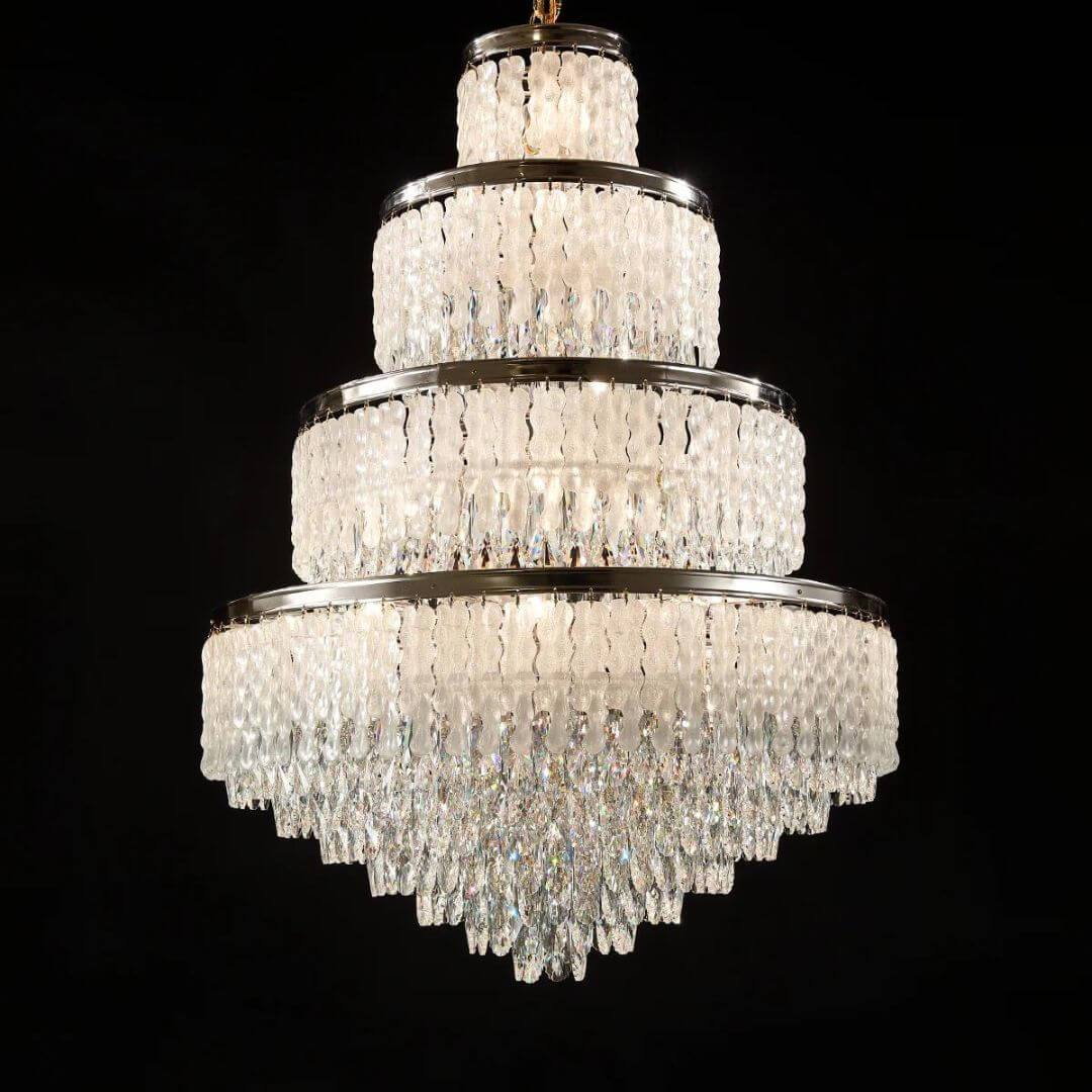 Glimpse Chandelier Light Turned On in Luxury Room – Elegant Modern Ceiling Lighting Fixture