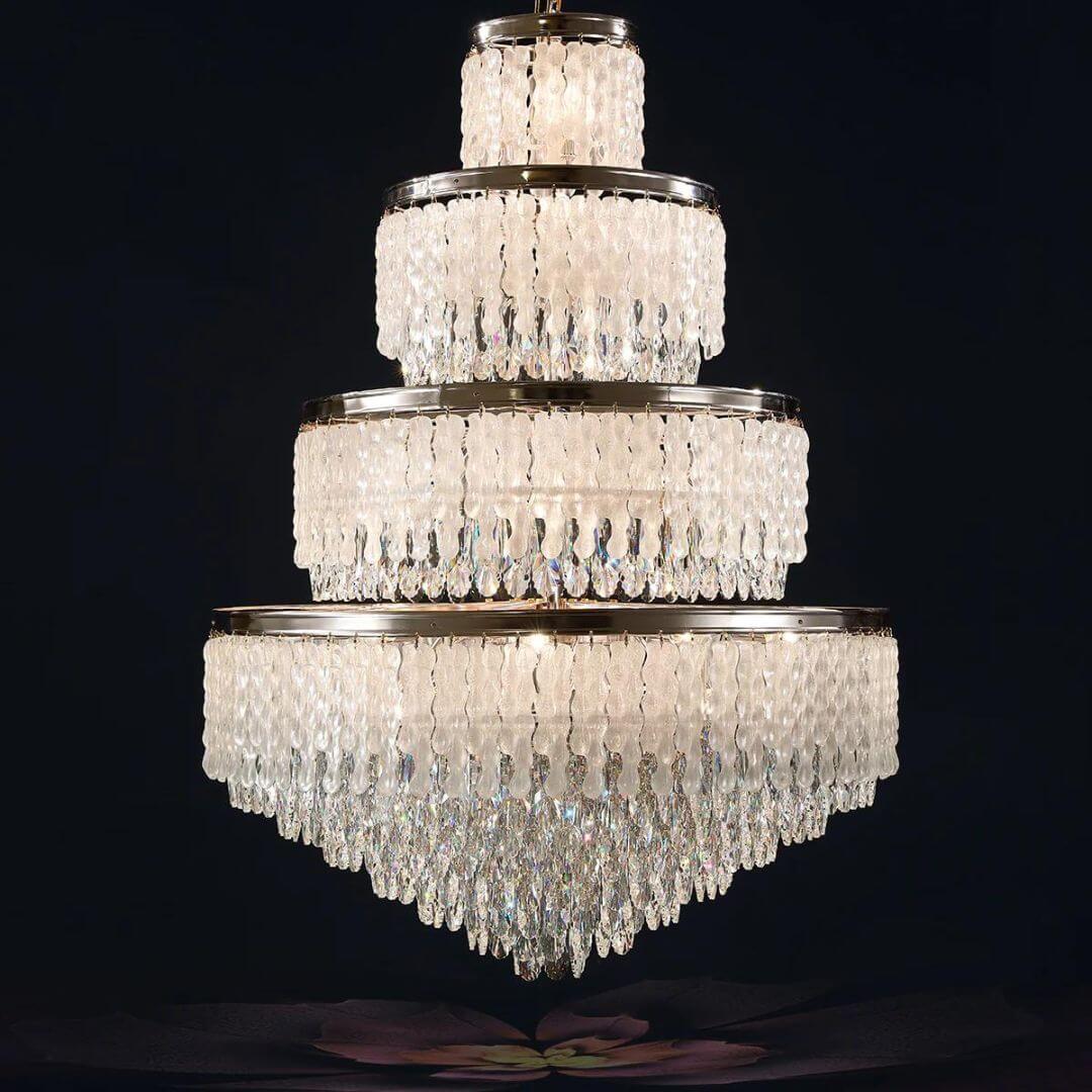 Glimpse Chandelier Light Turned On in Luxury Room – Elegant Modern Ceiling Lighting Fixture