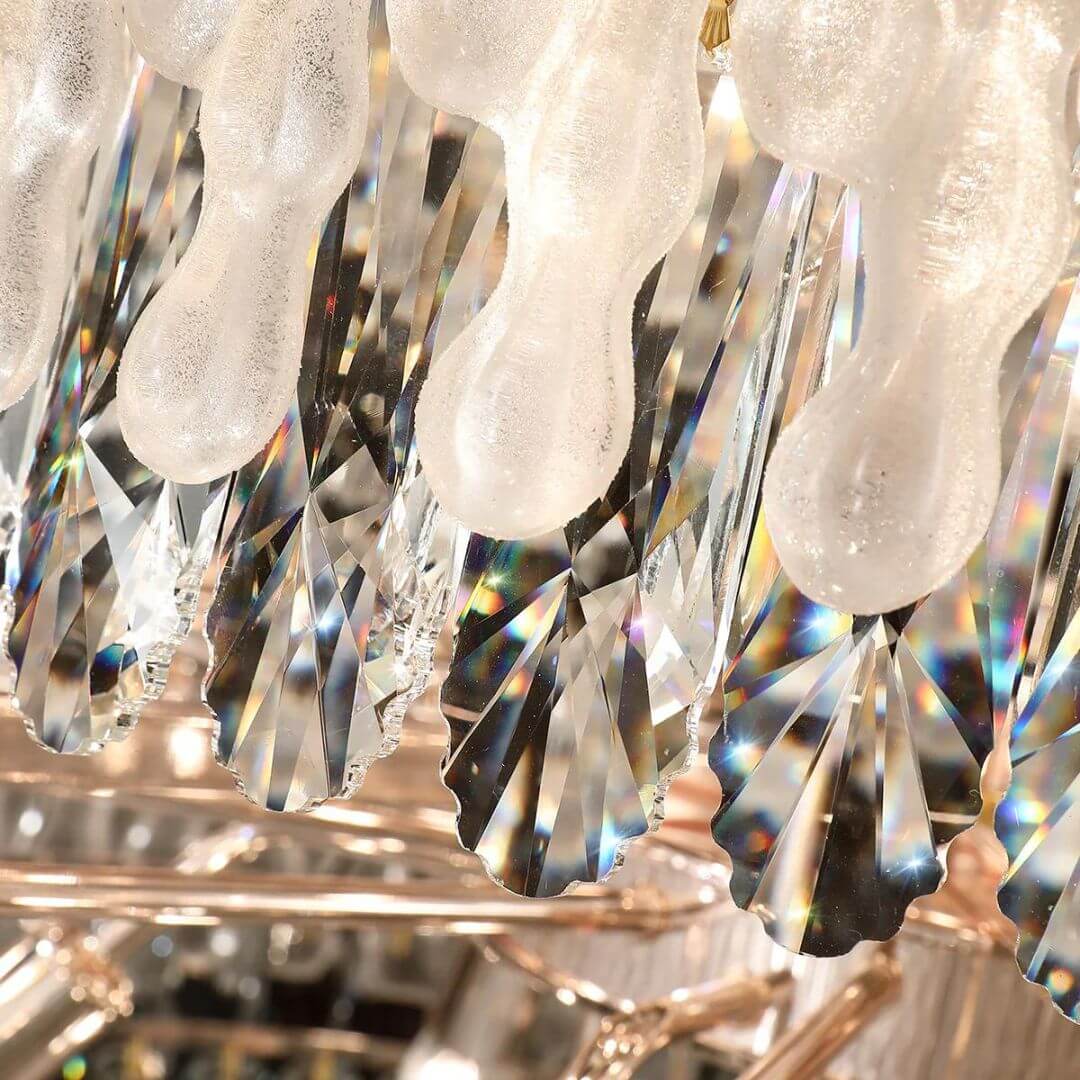 Detail View of Crystals on Glimpse Chandelier Light – Elegant Modern Lighting Fixture