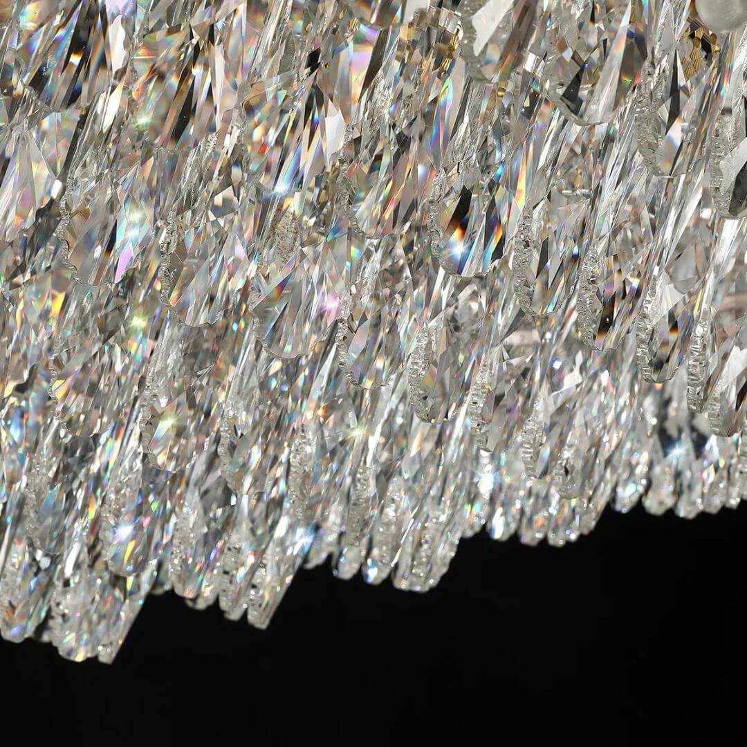 Close-Up View of Crystals on Glimpse Chandelier Light – Luxurious Modern Ceiling Lighting