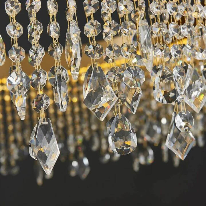 Crystal detail close-up of glitter round chandelier light showcasing dazzling sparkle and fine craftsmanship