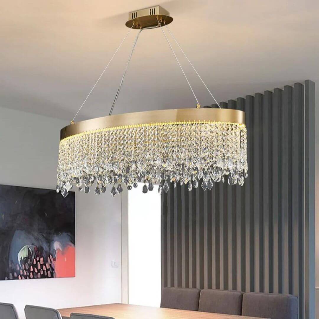 Glitter round chandelier light with sparkling crystals, adding glamorous elegance to modern interiors