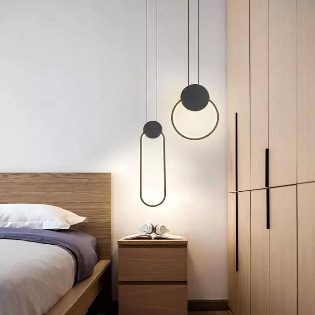 Glow Oval-Shaped Pendant Light Hanging Above Bedside – Stylish Modern Bedroom Lighting