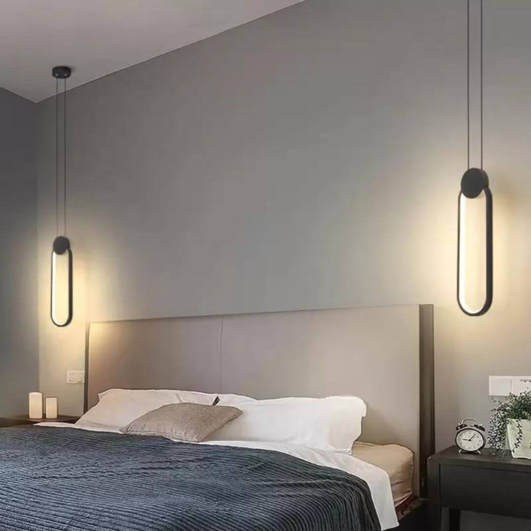 Glow Oval-Shaped Pendant Light Bedside View – Modern Lighting Fixture for Cozy Bedrooms