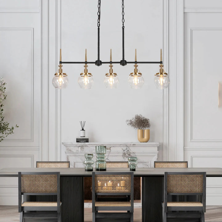 Goblet 5-light modern elegance chandelier illuminating a contemporary dining room setting