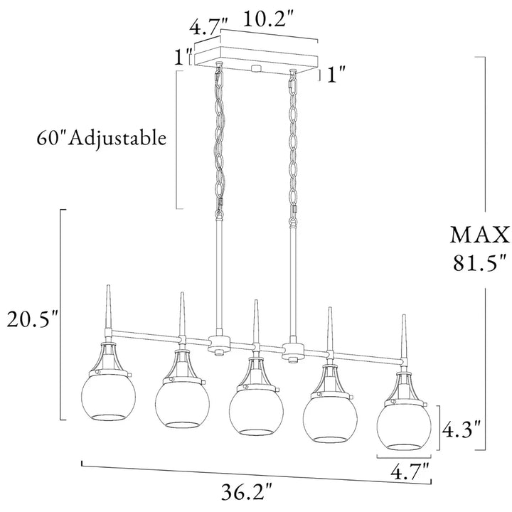 Goblet 5-light modern elegance chandelier with detailed size and dimension specifications