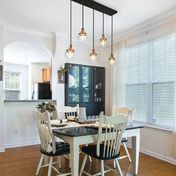 Goblet modern 5-light kitchen island lighting hanging above kitchen island in stylish setup