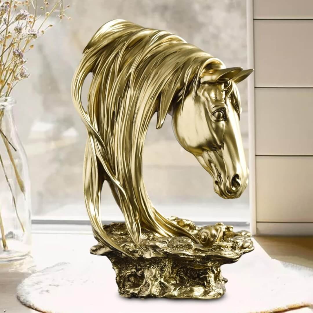 Golden Horse Head Sculpture – A Majestic Decorative Masterpiece