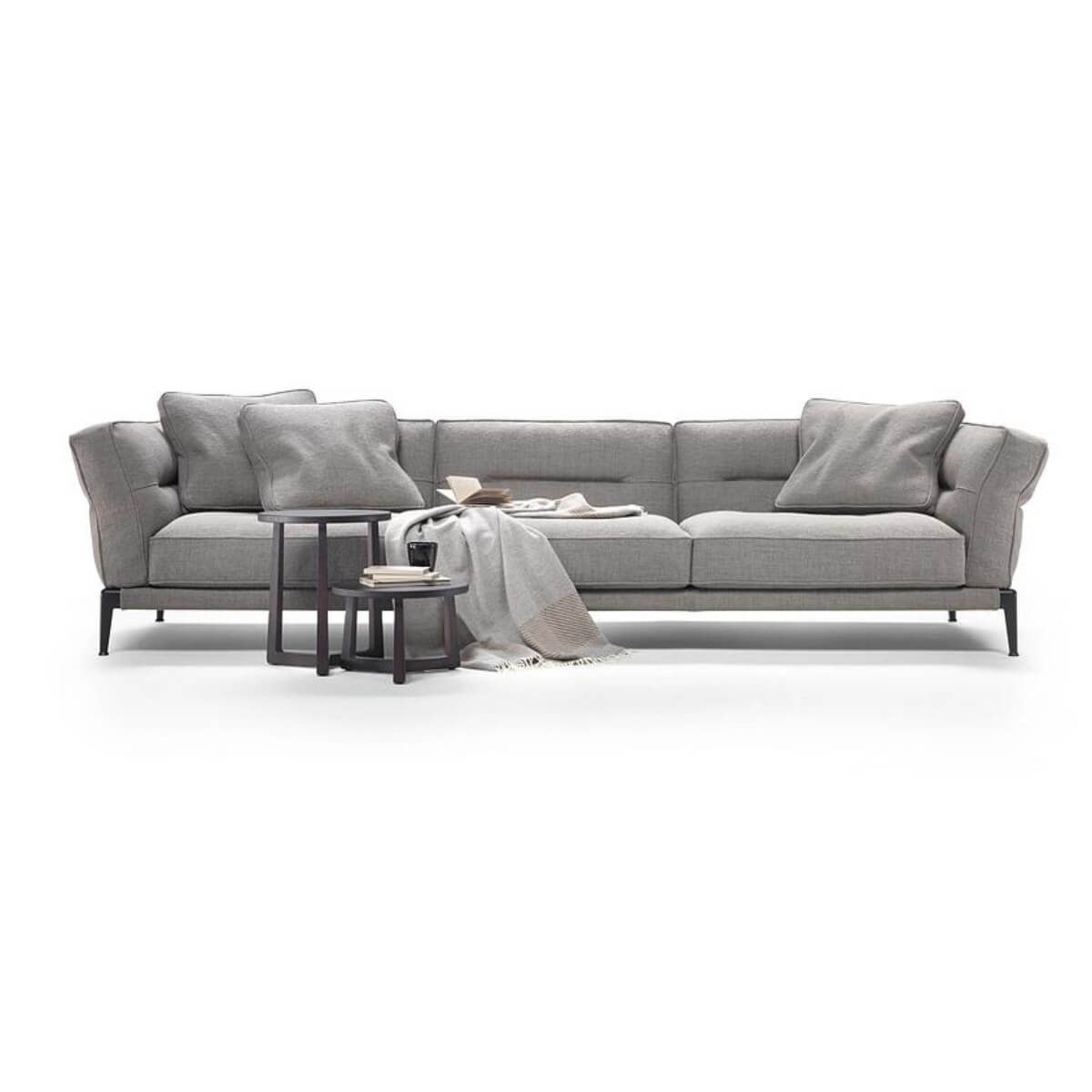 Front side view of Graceful Grandeur KS18 Ada sofa with cotton-linen upholstery – elegant modern design with plush seating and clean lines