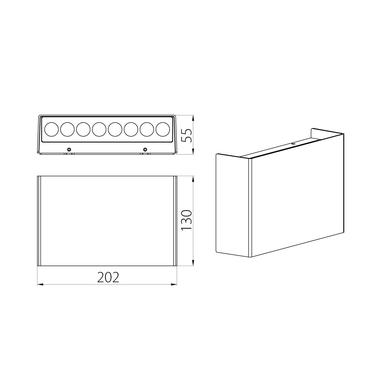 Dimensions of Graphite Glow LED Wall Light – Detailed specifications for accurate installation and fit.