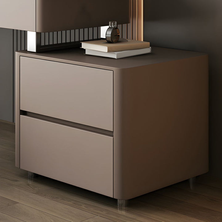 Grey Makeup Vanity with Stone Top and Stool Set – Modern Design Side View