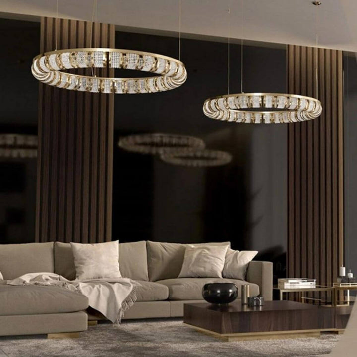 Halo Circle Chandelier Light in Luxury Living Room – Elegant Modern Ceiling Lighting Fixture