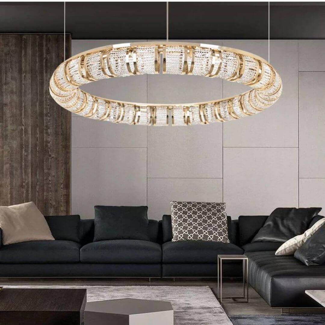 Halo Circle Chandelier Light Hanging in Living Room – Elegant Modern Ceiling Lighting Fixture