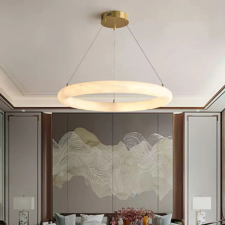Halo di Pietra luxury chandelier in bedroom view showcasing elegant modern lighting design