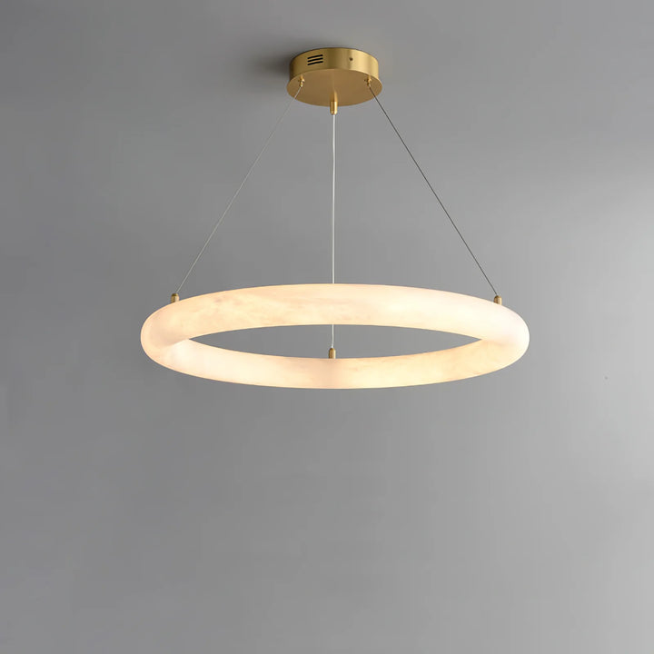 Halo di Pietra luxury chandelier front view highlighting illuminated rings and modern design