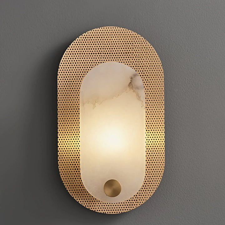 Harlan modern alabaster wall light front view showcasing sleek and elegant contemporary design