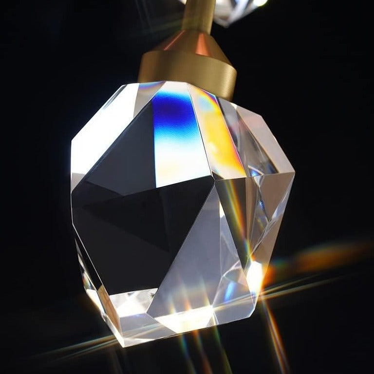 Close-up of Harmony 15-crystal custom light showcasing intricate crystal details and elegant craftsmanship for high-end interior lighting