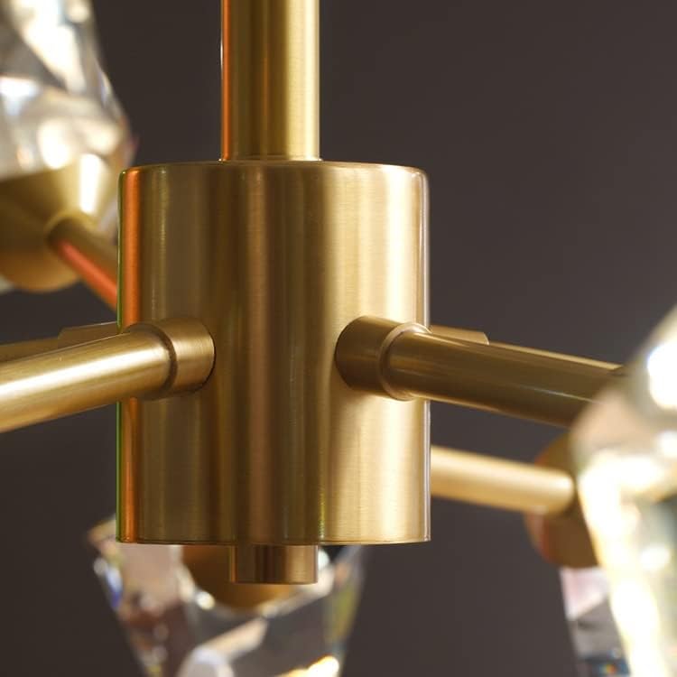 Detailed view of Harmony 15-crystals custom light’s copper stand, highlighting its premium metallic finish and elegant structural design