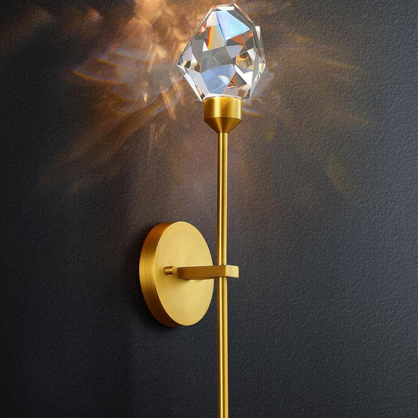 Harmony indoor crystal wall sconce with elegant gold finish and sparkling crystal accents for modern home lighting