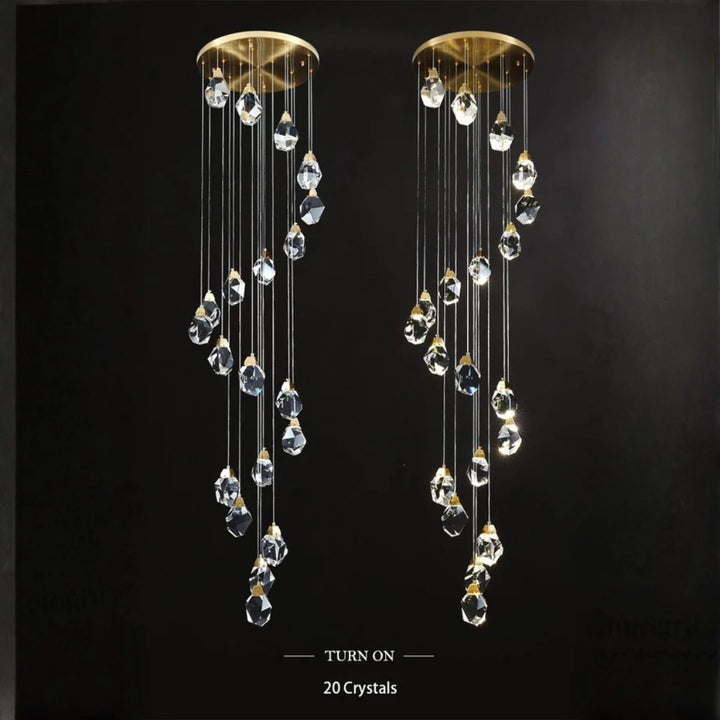 Front view of the modern Harmony Radiance K9 crystal pendant light with 20 elegant crystals