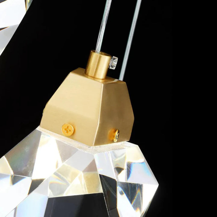Detailed view of the K9 crystals on the Harmony Radiance modern pendant light