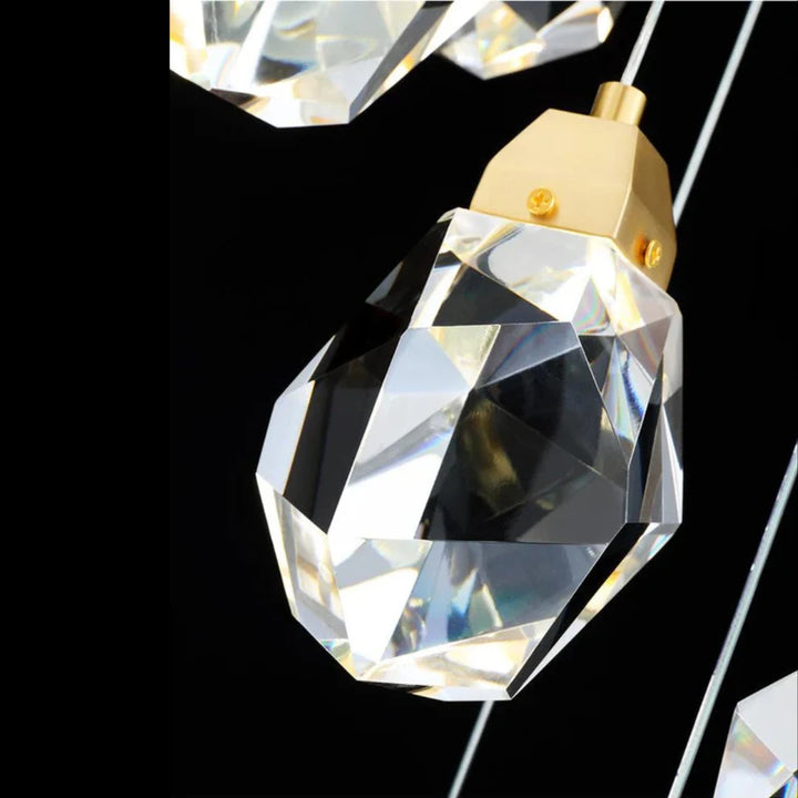 Close-up view of the K9 crystals on the Harmony Radiance modern pendant light