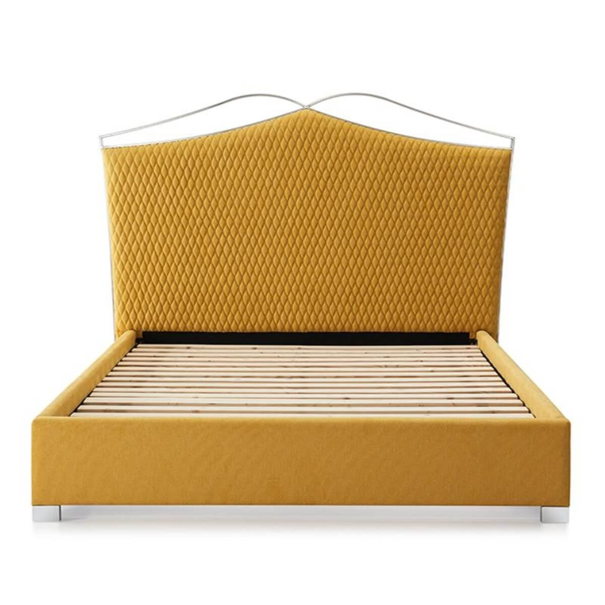 Front view of Harmony Retreat stylish custom cotton linen bed featuring breathable fabric and clean design