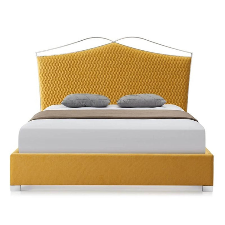 Front view of Harmony Retreat stylish custom cotton linen bed featuring breathable fabric and clean design