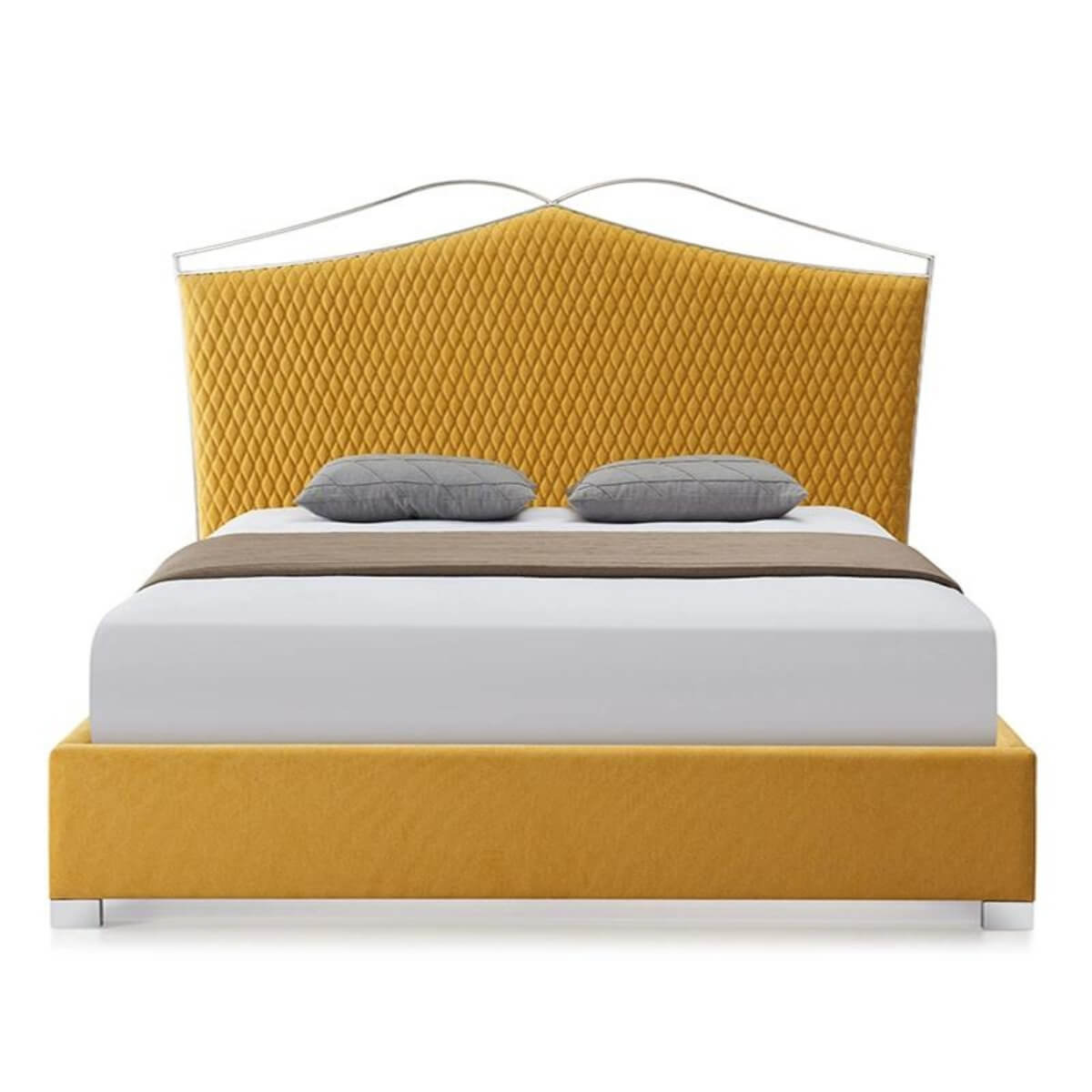Front view of Harmony Retreat stylish custom cotton linen bed featuring breathable fabric and clean design