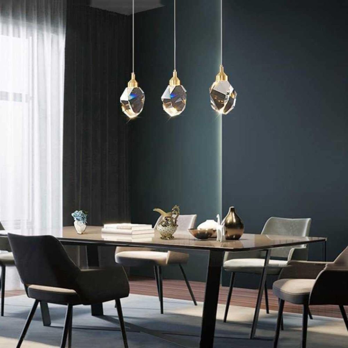 Harmony single-piece pendant light hanging above a dining table, offering warm and elegant lighting in a modern dining space