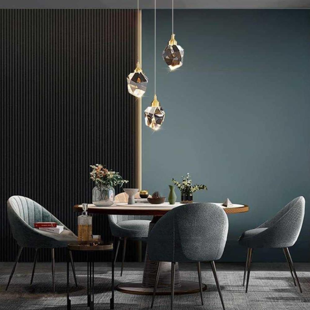 Harmony single-piece pendant light hanging above a dining table, offering warm and elegant lighting in a modern dining space
