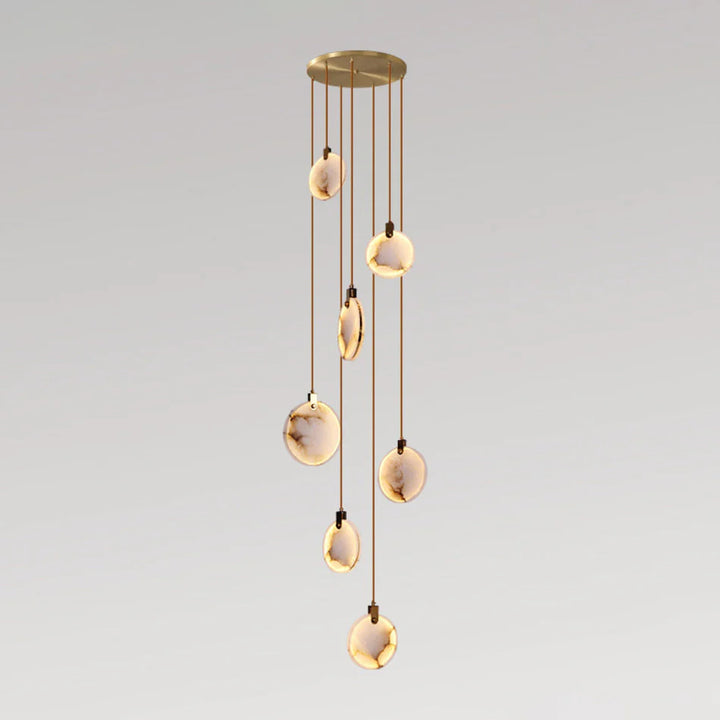Harvest Alabaster Pendant Lamp 7-Light Modern Hanging Lighting with Golden Plate