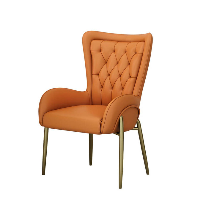 Henry dining chair featuring customizable leather or velvet upholstery with sturdy metal legs – elegant and modern seating option for dining spaces.