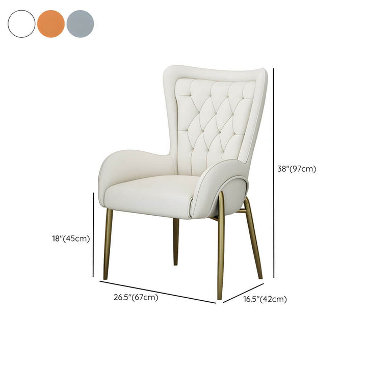 Henry dining chair dimension view – leather or velvet with metal legs.