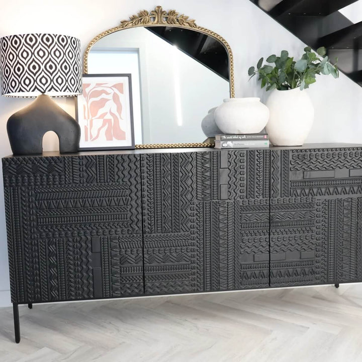 Full interior view of Heritage Tabari sideboard showcasing wooden drawers and organized storage space